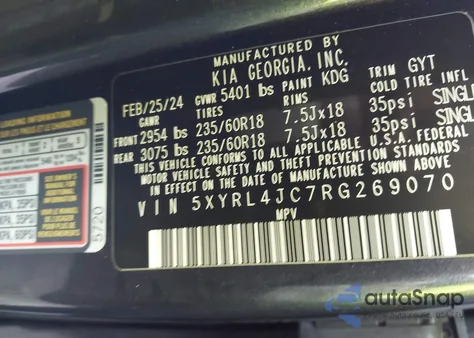 2024 Kia Sorento S from USA, damaged, VIN 5XYRL4JC7RG269070